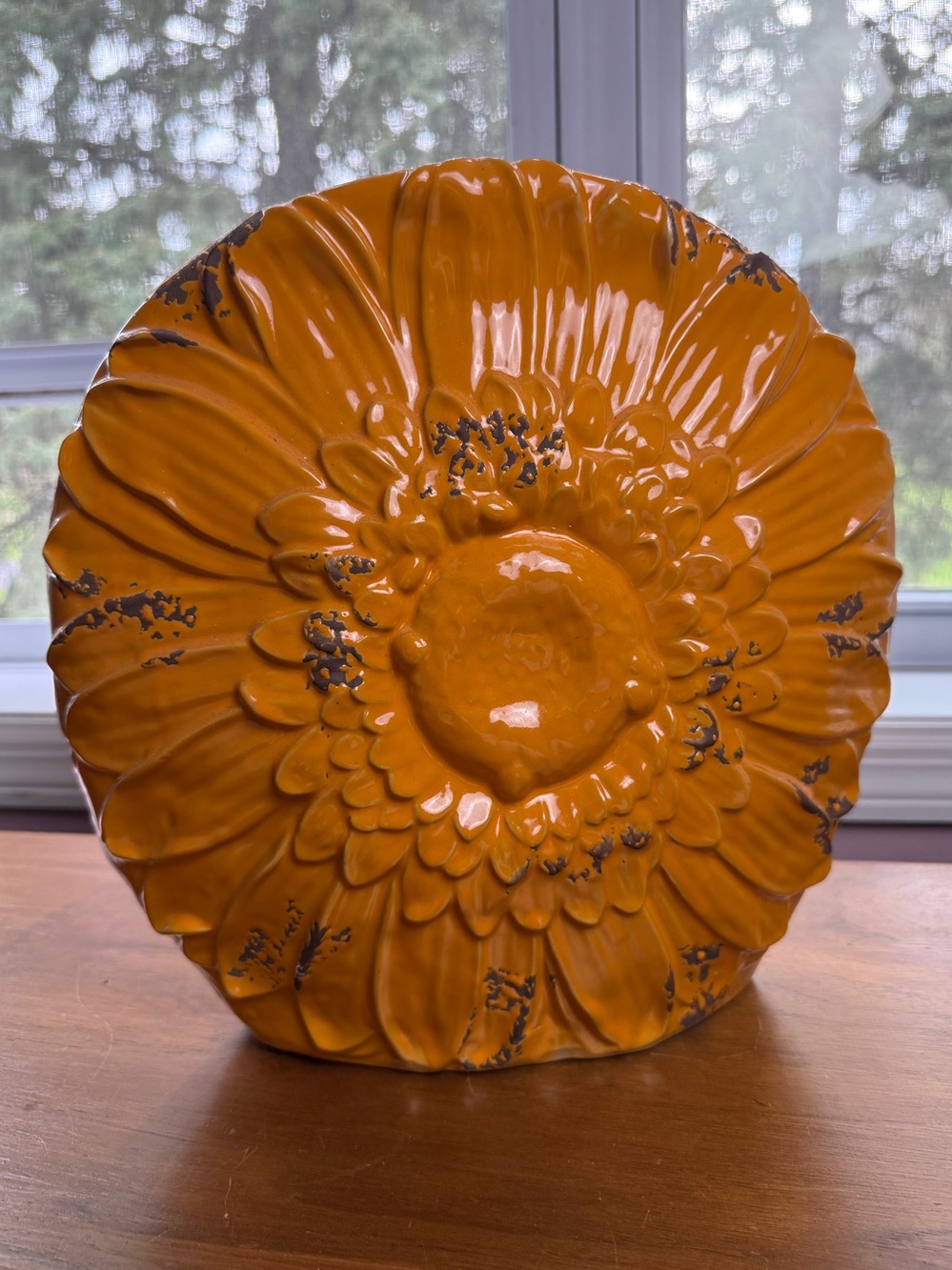 Large Ceramic Daisy Sunflower Vase Orange Flower Floral Centerpiece Cottagecore